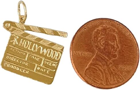 14k Yellow Gold Directors Action Movie Clapboard Pendant, Made in USA in Saudi Arabia
