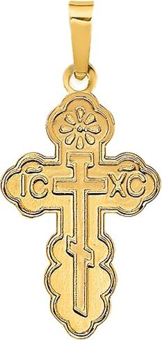 Needzo 14K Yellow Gold Small Orthodox Cross for Baptism Pendant - St. Olga Three Bar Charm in Saudi Arabia