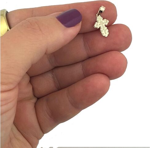 Needzo 14K Yellow Gold Small Orthodox Cross for Baptism Pendant - St. Olga Three Bar Charm in Saudi Arabia