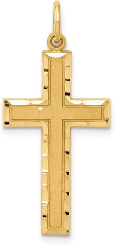 Jewelry Affairs 14k Real Solid Yellow Gold Diamond-cut Cross Charm Pendant, 33x15mm in Saudi Arabia