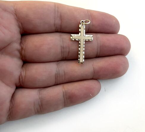 Jewelry Affairs 14k Real Solid Yellow Gold Diamond-cut Cross Charm Pendant, 33x15mm in Saudi Arabia