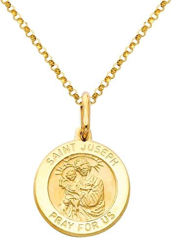 The World Jewelry Center 14k Yellow Gold Religious Saint Joseph Medal Pendant with 1.2mm Cable Chain Necklace in Saudi Arabia