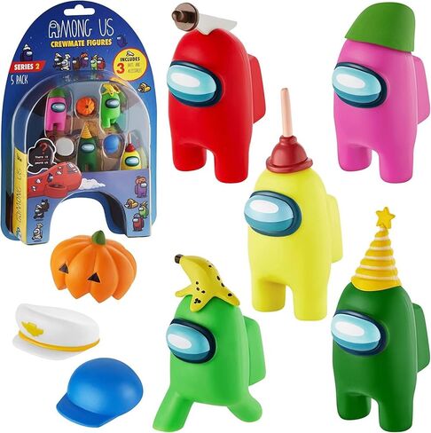 P.M.I. Among Us Crewmate Figures | 5 Among Us Toys Out of 16 Collectibles in 1 Pack | Among Us Merch Incl. The Peeled and The Clogged | 1 Hidden Impostor | Mini Toys with 3 Add’l Hats | Kids’ Toys in Kuwait