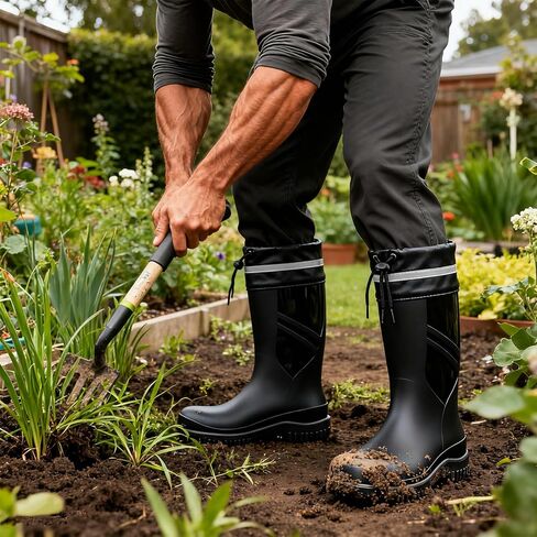 Men's Mid Calf Rain Boots Waterproof Slip Resistant PVC Strap for Outdoor Work Fishing Gardening in Saudi Arabia