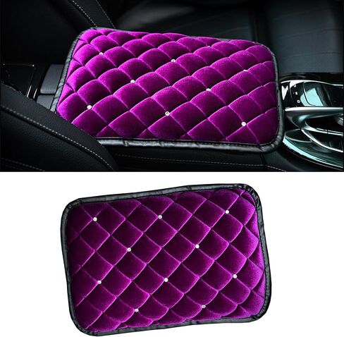 Bling Car Armrest Cover, Crystal Rhinestone Fluffy Automotive Armrest Seat Box Cushion Pad, Soft Comfortable Diamond Car Center Console Cover, Universal Vehicle Accessories (Black) in Saudi Arabia