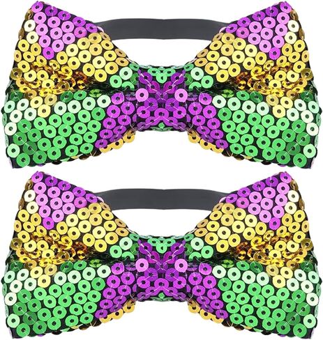 ربطات عنق مطرزة بالترتر من Needzo Festive Mardi Gras، ربطة عنق قابلة للتعديل، ملحقات الحفلات اللامعة، مقاس واحد (عبوة من قطعتين) in Kuwait