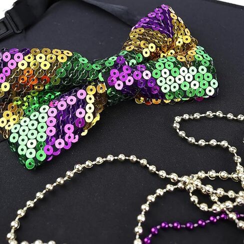 ربطات عنق مطرزة بالترتر من Needzo Festive Mardi Gras، ربطة عنق قابلة للتعديل، ملحقات الحفلات اللامعة، مقاس واحد (عبوة من قطعتين) in Kuwait