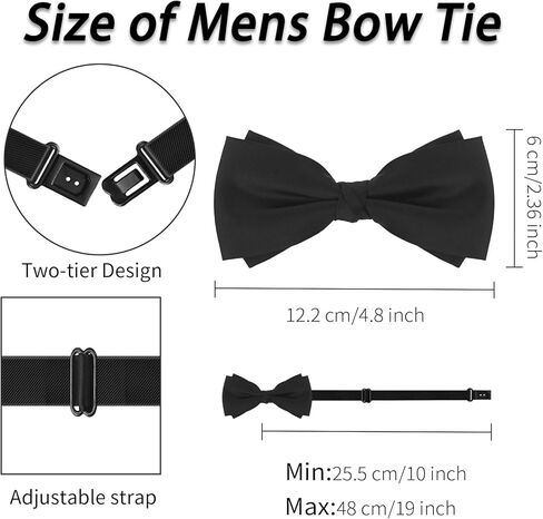 KOOELLE Black Bow Ties for Men – Pre-Tied Satin Wedding Accessory (Adjustable for Groomsmen & Prom) in Saudi Arabia