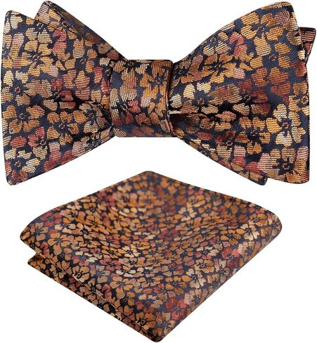 Alizeal Mens 2pcs Self-tied Exquisite Floral Pattern Bow Tie with Pocket Square Set in Saudi Arabia