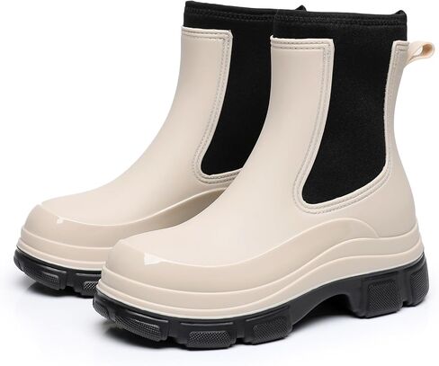 Women's Waterproof Chelsea Rain Boots, Lightweight Ankle Garden Shoes, Non-Slip Rubber Work Boots with Comfort Insole in Saudi Arabia