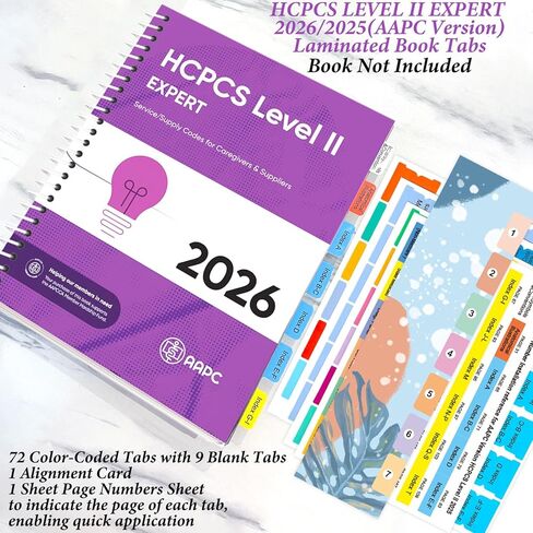 علامات تبويب الكتب لإصدار HCPCS Level II Expert 2026/2025 (AAPC)، و72 علامة تبويب كتب مرمزة بالألوان مع دليل المحاذاة وعلامات تبويب متينة وفارغة مغلفة (الكتاب غير متضمن) in Kuwait