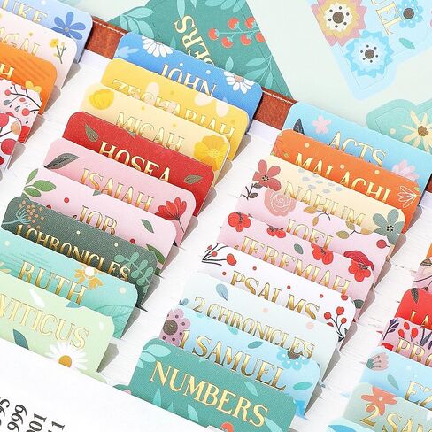 Bible Tabs for Women & Men, 105 Floral Laminated Large Print Index Tabs Kit, 66 Pre-Printed Chapter Stickers for Old & New Testament + 39 Blank for DIY, with Alignment Ruler, Easy to Apply & Organize in Saudi Arabia