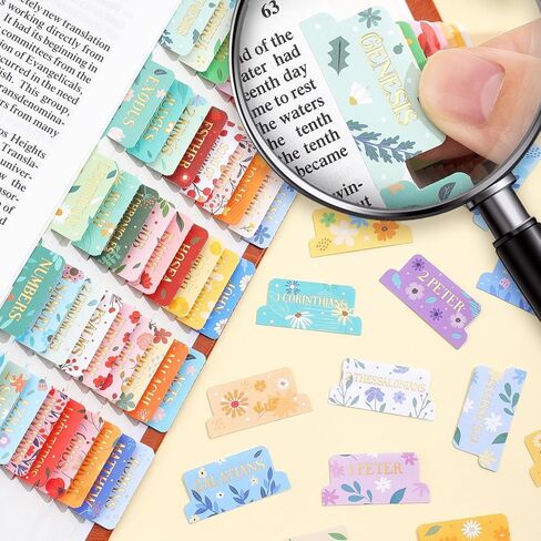 Bible Tabs for Women & Men, 105 Floral Laminated Large Print Index Tabs Kit, 66 Pre-Printed Chapter Stickers for Old & New Testament + 39 Blank for DIY, with Alignment Ruler, Easy to Apply & Organize in Saudi Arabia