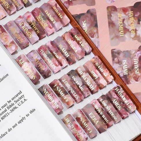 Bible Tabs for Women & Men, 105 Floral Laminated Large Print Index Tabs Kit, 66 Pre-Printed Chapter Stickers for Old & New Testament + 39 Blank for DIY, with Alignment Ruler, Easy to Apply & Organize in Saudi Arabia