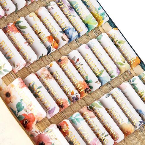 Bible Tabs for Women & Men, 105 Floral Laminated Large Print Index Tabs Kit, 66 Pre-Printed Chapter Stickers for Old & New Testament + 39 Blank for DIY, with Alignment Ruler, Easy to Apply & Organize in Saudi Arabia