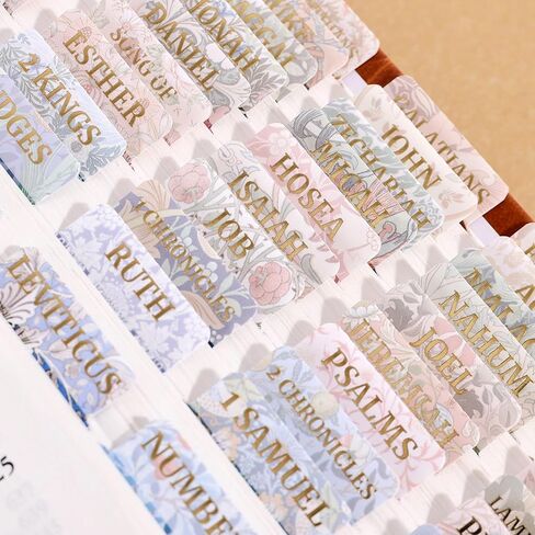 Bible Tabs for Women & Men, 105 Floral Laminated Large Print Index Tabs Kit, 66 Pre-Printed Chapter Stickers for Old & New Testament + 39 Blank for DIY, with Alignment Ruler, Easy to Apply & Organize in Saudi Arabia