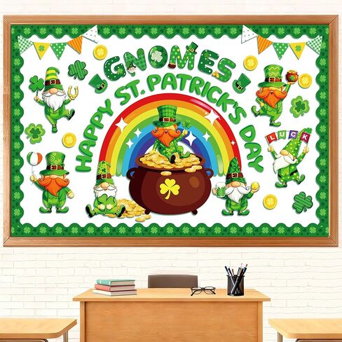 82 قطعة من ديكورات لوحة إعلانات عيد القديس باتريك، قطع عملات ذهبية قوس قزح من أجل ديكورات يوم القديس باتريك، حدود لوحة نشرات البرسيم المحظوظ لديكور جدران المنزل والمكتب في الفصل الدراسي in Kuwait