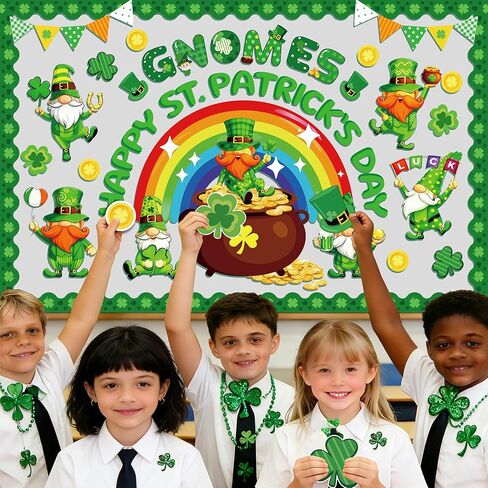 82 قطعة من ديكورات لوحة إعلانات عيد القديس باتريك، قطع عملات ذهبية قوس قزح من أجل ديكورات يوم القديس باتريك، حدود لوحة نشرات البرسيم المحظوظ لديكور جدران المنزل والمكتب في الفصل الدراسي in Kuwait