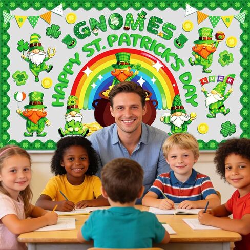 82 قطعة من ديكورات لوحة إعلانات عيد القديس باتريك، قطع عملات ذهبية قوس قزح من أجل ديكورات يوم القديس باتريك، حدود لوحة نشرات البرسيم المحظوظ لديكور جدران المنزل والمكتب في الفصل الدراسي in Kuwait