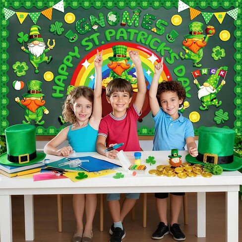 82 قطعة من ديكورات لوحة إعلانات عيد القديس باتريك، قطع عملات ذهبية قوس قزح من أجل ديكورات يوم القديس باتريك، حدود لوحة نشرات البرسيم المحظوظ لديكور جدران المنزل والمكتب في الفصل الدراسي in Kuwait