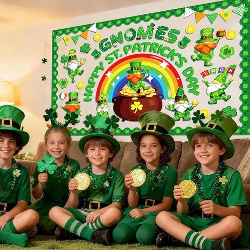 82 قطعة من ديكورات لوحة إعلانات عيد القديس باتريك، قطع عملات ذهبية قوس قزح من أجل ديكورات يوم القديس باتريك، حدود لوحة نشرات البرسيم المحظوظ لديكور جدران المنزل والمكتب في الفصل الدراسي in Kuwait