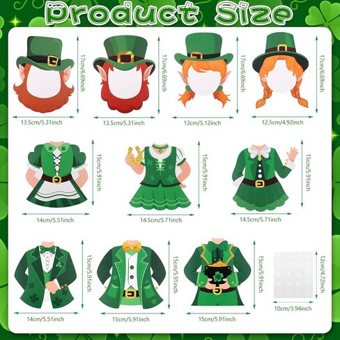 CCINEE 60pcs عيد القديس باتريك الجني لوحة الإعلانات الزينة، DIY الأيرلندية الجني البدلة اللباس الفصول الدراسية القواطع لمارس القديس باتريك يوم المدرسة فئة الصورة الحرف جدار باب الزينة in Saudi Arabia