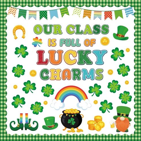 St. Patrick's Day Bulletin Board Decorations, 72 Pcs Our Class is Full of Lucky Charms Classroom Bulletin Board Decoration Set, Shamrock Clover Gold Coin Cut-Outs Irish Holiday Chalkboard Wall Decor in Saudi Arabia