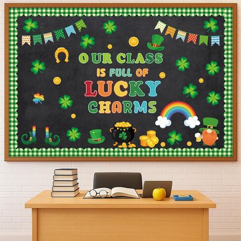 St. Patrick's Day Bulletin Board Decorations, 72 Pcs Our Class is Full of Lucky Charms Classroom Bulletin Board Decoration Set, Shamrock Clover Gold Coin Cut-Outs Irish Holiday Chalkboard Wall Decor in Saudi Arabia