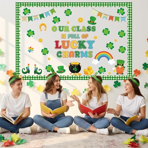 St. Patrick's Day Bulletin Board Decorations, 72 Pcs Our Class is Full of Lucky Charms Classroom Bulletin Board Decoration Set, Shamrock Clover Gold Coin Cut-Outs Irish Holiday Chalkboard Wall Decor in Saudi Arabia