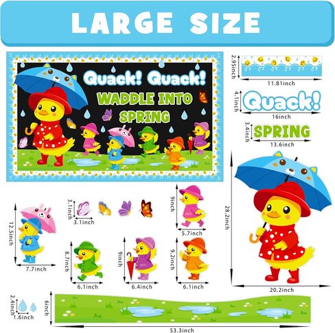 Spring Bulletin Board Decoration Set, Yellow Duck Quack Classroom Decorations Duck Butterfly Umbrella Cutouts March April Library School Nursery Home Window Wall Chalkboard Door Decor for Teacher in Kuwait