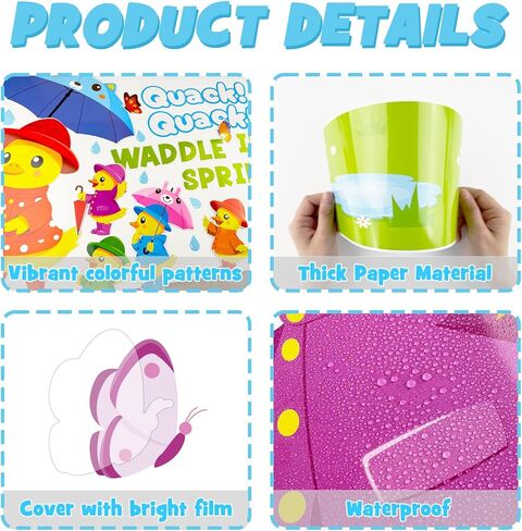 Spring Bulletin Board Decoration Set, Yellow Duck Quack Classroom Decorations Duck Butterfly Umbrella Cutouts March April Library School Nursery Home Window Wall Chalkboard Door Decor for Teacher in Kuwait