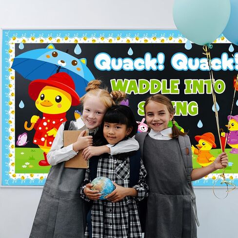 Spring Bulletin Board Decoration Set, Yellow Duck Quack Classroom Decorations Duck Butterfly Umbrella Cutouts March April Library School Nursery Home Window Wall Chalkboard Door Decor for Teacher in Kuwait