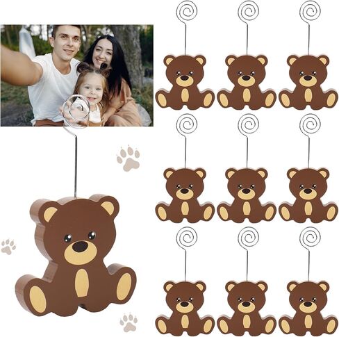 JarThenaAMCS 10Pcs Bear Wooden Place Card Holder Cute Picture Table Number Holder Name Card Photo Display Stand for Wedding Birthday Baby Shower Party Table Setting Supplies in Saudi Arabia