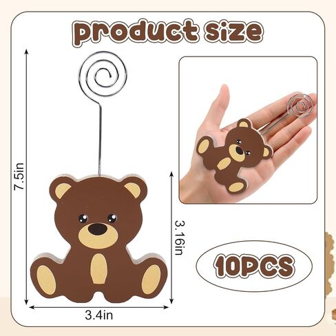 JarThenaAMCS 10Pcs Bear Wooden Place Card Holder Cute Picture Table Number Holder Name Card Photo Display Stand for Wedding Birthday Baby Shower Party Table Setting Supplies in Saudi Arabia