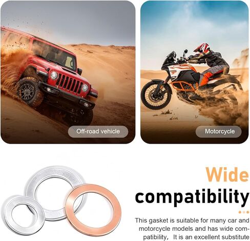 100 PCS Car Oil Drain Plug Gasket, Anti-leak Heat Resistant Washer Kit, 5 Size Flat Ring Oil Pan Crush Washer Assortment Set, Universal for Most Cars Motorcycles (Silver & Gold) in Saudi Arabia