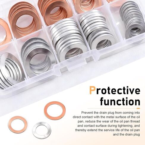 100 PCS Car Oil Drain Plug Gasket, Anti-leak Heat Resistant Washer Kit, 5 Size Flat Ring Oil Pan Crush Washer Assortment Set, Universal for Most Cars Motorcycles (Silver & Gold) in Saudi Arabia