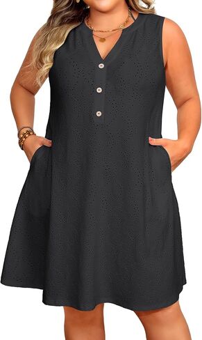 Pinup Fashion Plus Size Swimsuit Cover Up Women - Hollow Out Sleeveless Beach Cover Dress with Pockets in Saudi Arabia