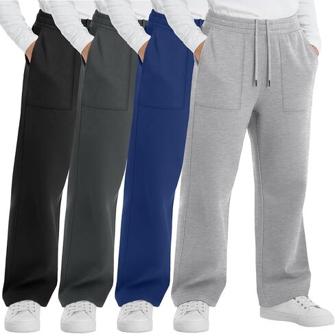 4 Pack Boys Sweatpants Straight Leg Athletic Elastic Waist Pants Open Bottom Active Joggers with Pockets 6-16 Years in Saudi Arabia