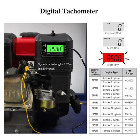 Backlight LCD Tachometer Engine Oil Water Thermometer Gauge Digital Display Replaceable Battery for Motorcycle ATV Boat Marine Compressor Cleaners (TS002) in Kuwait