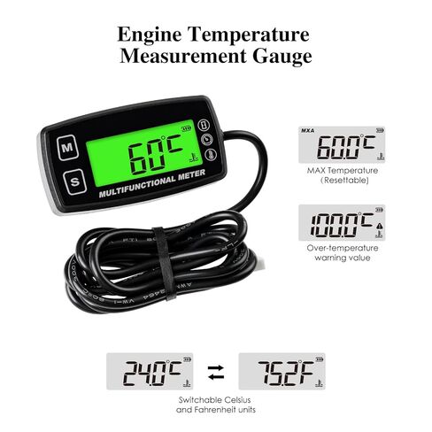 Backlight LCD Tachometer Engine Oil Water Thermometer Gauge Digital Display Replaceable Battery for Motorcycle ATV Boat Marine Compressor Cleaners (TS002) in Kuwait