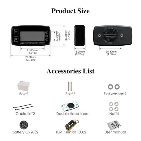 Backlight LCD Tachometer Engine Oil Water Thermometer Gauge Digital Display Replaceable Battery for Motorcycle ATV Boat Marine Compressor Cleaners (TS002) in Kuwait
