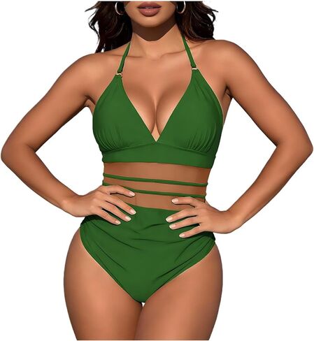 Sexy Tie-Up Backless One-Piece Swimsuit – Solid Halter Neck with Hollow-Out Design and Padded Bra, Chic Swimwear in Saudi Arabia