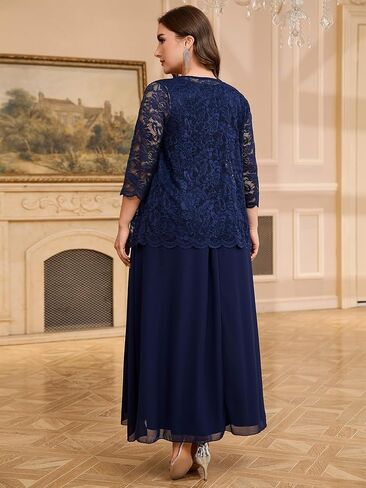 CYCLAMEN Plus Size 2 Piece Formal Dress Suit Mother of The Bride Dresses Sets with Lace Jacket Elegant Wedding Outfits in Saudi Arabia