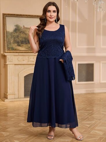 CYCLAMEN Plus Size 2 Piece Formal Dress Suit Mother of The Bride Dresses Sets with Lace Jacket Elegant Wedding Outfits in Saudi Arabia