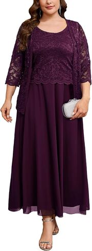 CYCLAMEN Plus Size 2 Piece Formal Dress Suit Mother of The Bride Dresses Sets with Lace Jacket Elegant Wedding Outfits in Saudi Arabia