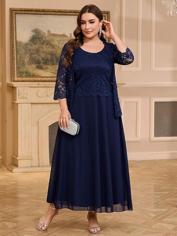 CYCLAMEN Plus Size 2 Piece Formal Dress Suit Mother of The Bride Dresses Sets with Lace Jacket Elegant Wedding Outfits in Saudi Arabia