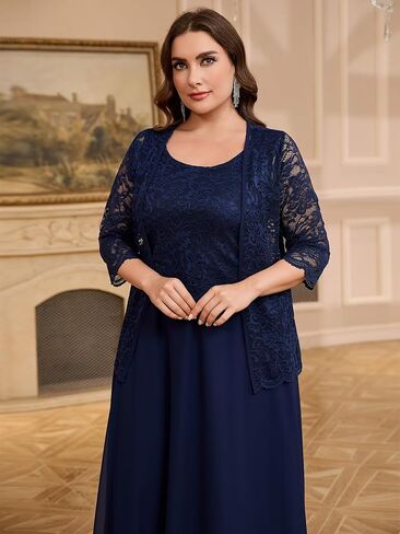 CYCLAMEN Plus Size 2 Piece Formal Dress Suit Mother of The Bride Dresses Sets with Lace Jacket Elegant Wedding Outfits in Saudi Arabia