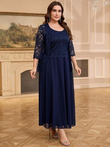 CYCLAMEN Plus Size 2 Piece Formal Dress Suit Mother of The Bride Dresses Sets with Lace Jacket Elegant Wedding Outfits in Saudi Arabia