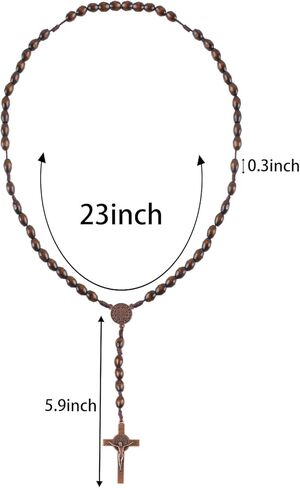 Wooden Rosary Beads, 30cm Brown Rosary Necklace, Premium Solid Walnut Blessed Rosary for Men Women, Dangling Cross Pendant Rosarios Catolicos, Prayer Beads First Communion, Religious Christian Gift in Saudi Arabia