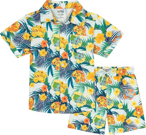 Pokemon Hawaiian Button Down Shirt and Swim Trunks UPF 50+ Outfit Set Little Kid to Big Kid Sizes (5-14-16) in Saudi Arabia